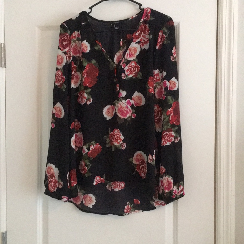 Forever 21 Sheer black floral top